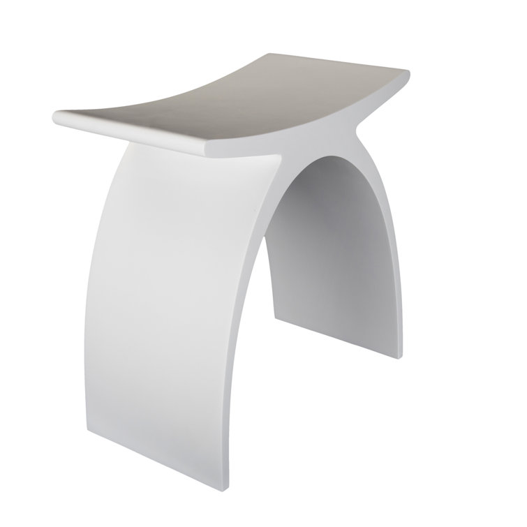 Curved White Resin Shower Stool