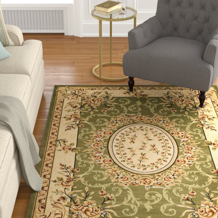 Ivory and Sage Rectangular Synthetic Hand-knotted Area Rug, 4' x 6'