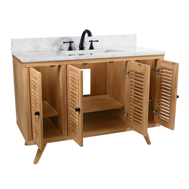 Harper 49" Teak and Marble Transitional Freestanding Vanity