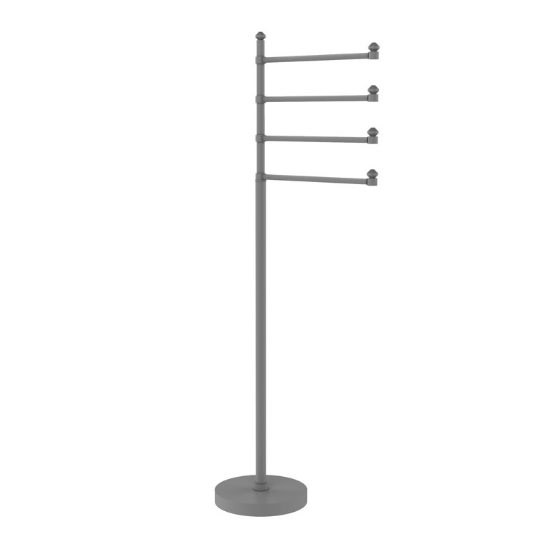 Matte Gray Freestanding Brass 4-Arm Towel Stand