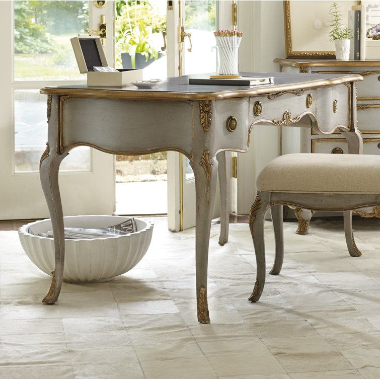 Gray French Country Wood Writing Desk with Drawers