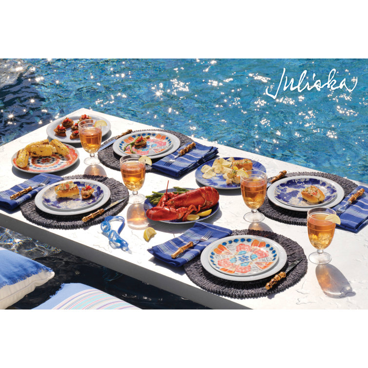 Delft Blue Abaca Straw Circular Placemats, 16-inch
