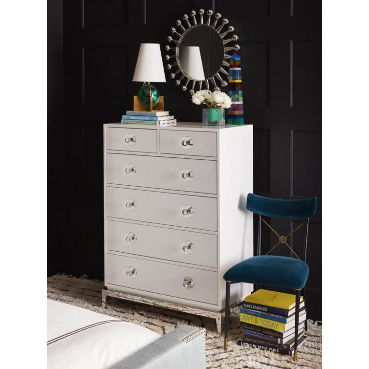 White Polished Nickel 6-Drawer Tall Chest with Soft Close
