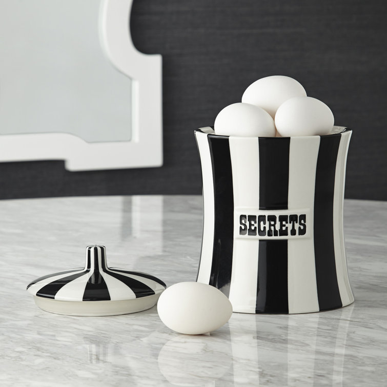 Black and White Ceramic Secrets Canister with Lid