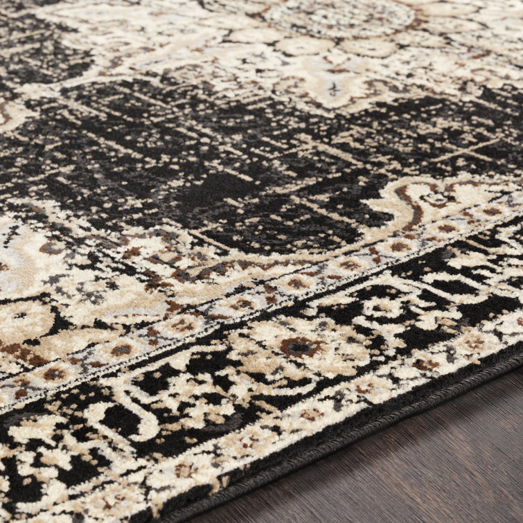 Handmade Black and Beige Synthetic Rectangular Area Rug