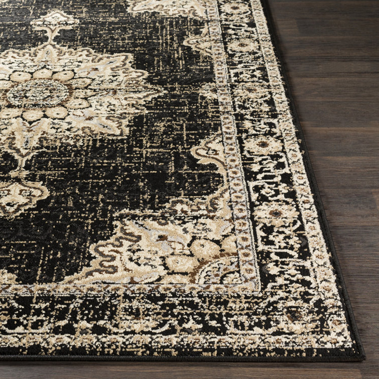 Handmade Black and Beige Synthetic Rectangular Area Rug