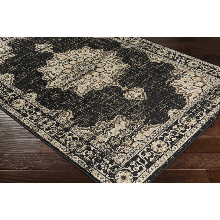Handmade Black and Beige Synthetic Rectangular Area Rug