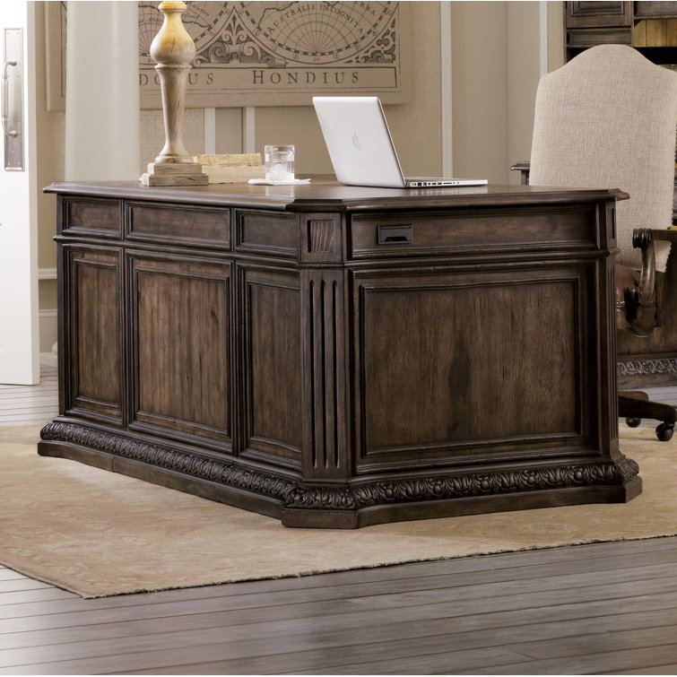Rustic Walnut Traditional Executive Desk with Filing Cabinet