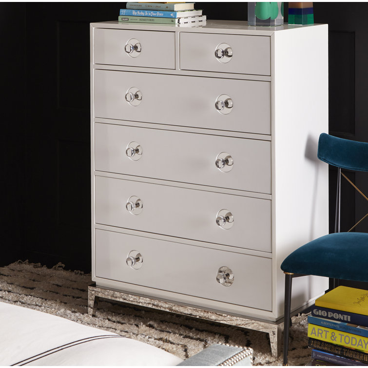 White Polished Nickel 6-Drawer Tall Chest with Soft Close
