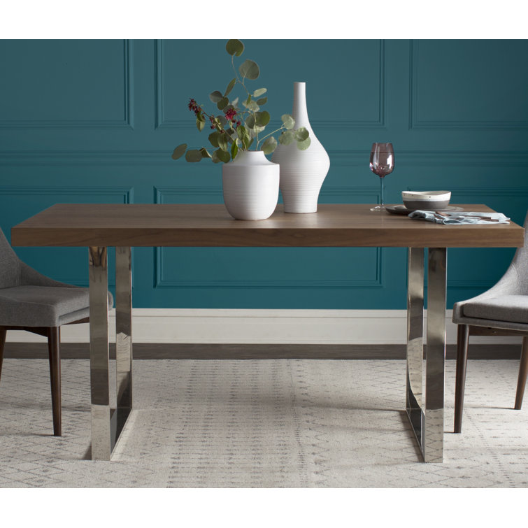 Walnut and Chrome Eight-Seater Modern Dining Table