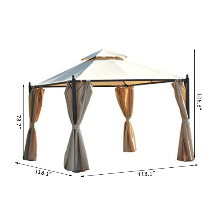 Steel Garden Gazebo with Curtains, 10 x 10 ft, Gray