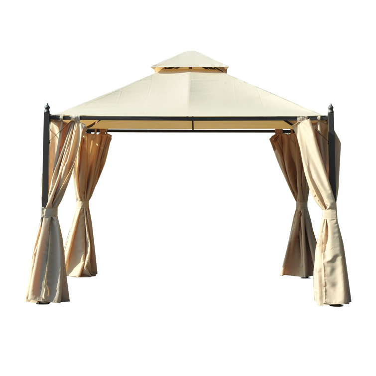 Steel Garden Gazebo with Curtains, 10 x 10 ft, Gray
