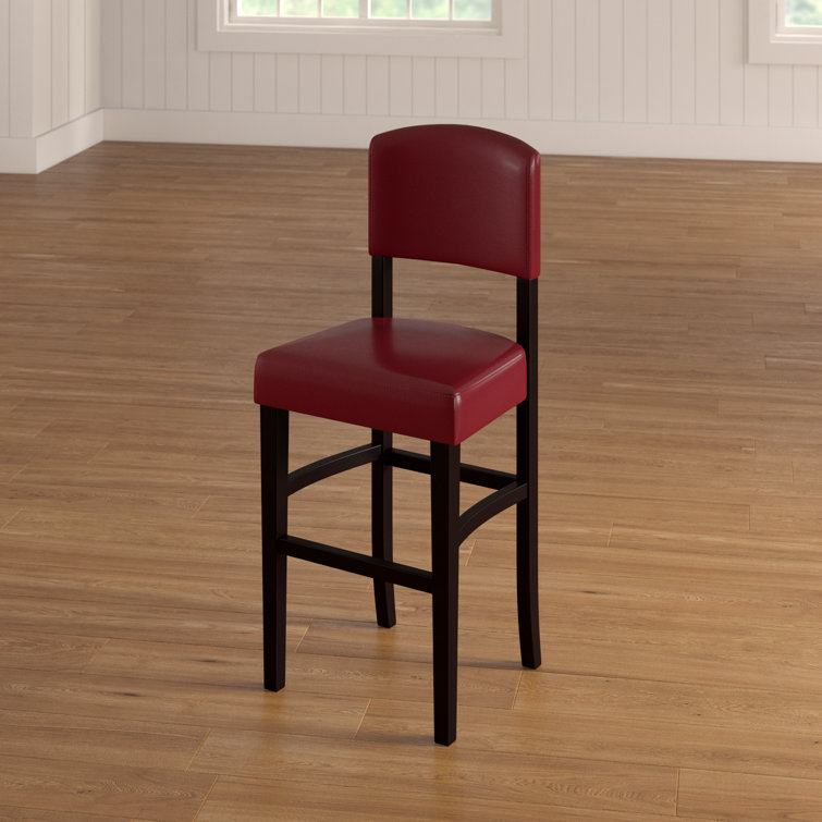 Espresso Wood Bar Stool with Red Faux Leather Upholstery