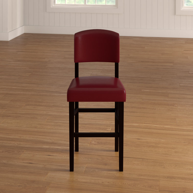 Espresso Wood Bar Stool with Red Faux Leather Upholstery