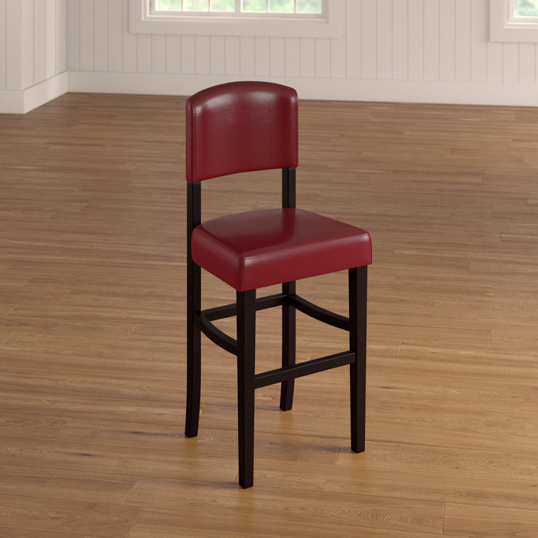 Espresso Wood Bar Stool with Red Faux Leather Upholstery