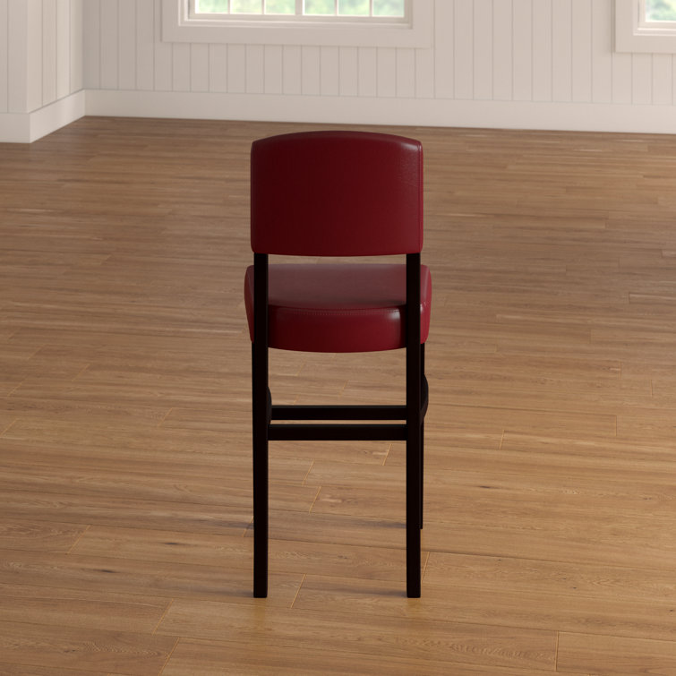 Espresso Wood Bar Stool with Red Faux Leather Upholstery