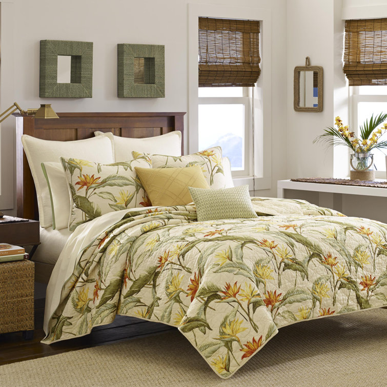 Ivory Tropical Cotton Queen Comforter Set with Shams