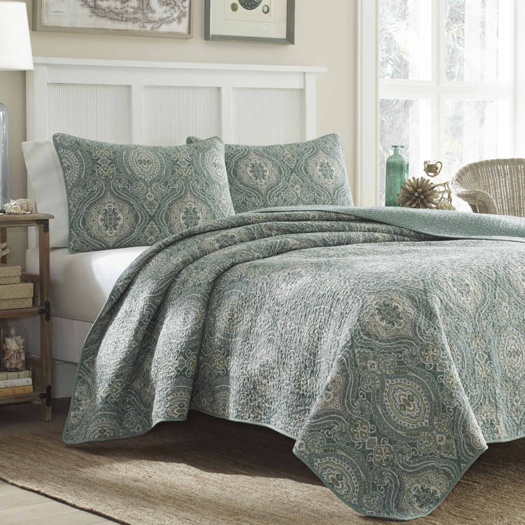 Elegant East Indies Inspired King Cotton Quilt Set in Sophisticated Gray