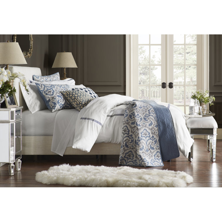 Full Blue Cotton Reversible Quilt Set