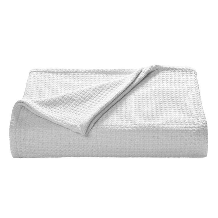 Coastal Knit King-Sized White Cotton Blanket - Reversible & Machine Washable