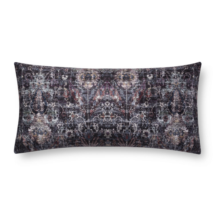 Black and Multicolor Damask Polyester Throw Pillow