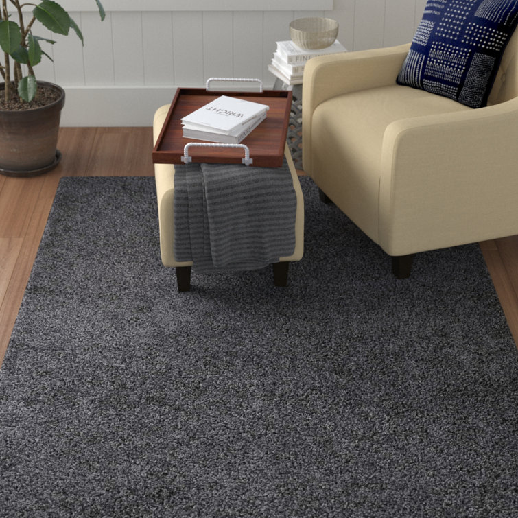 Enyssa Navy Solid Shag Synthetic Area Rug 5' x 8'