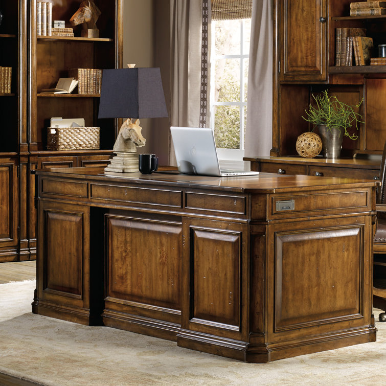 Brown Wood Traditional Executive Desk with Filing Cabinet