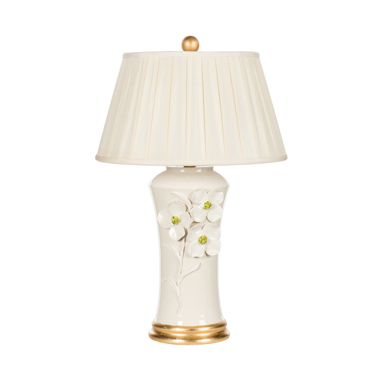 White Ceramic Table Lamp with Cream Linen Shade