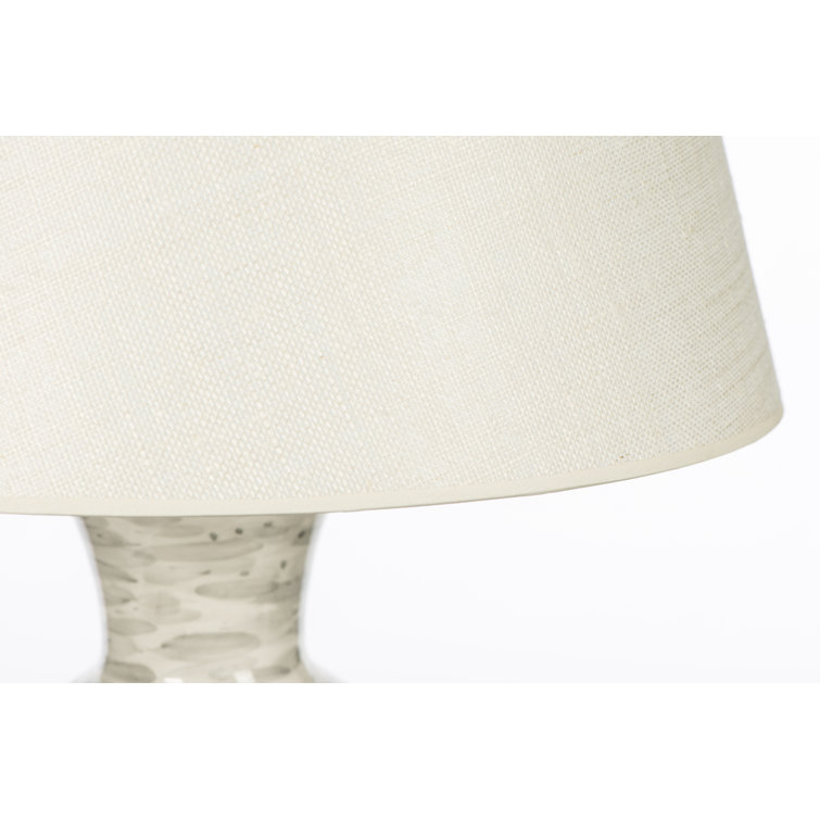 Gray Ceramic Table Lamp with White Linen Shade
