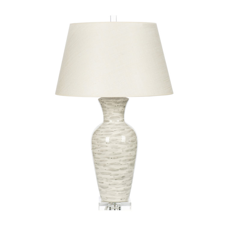 Gray Ceramic Table Lamp with White Linen Shade