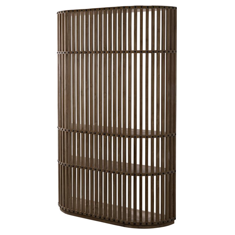 Opal Curved Teak Bookcase with Round Metal Accents
