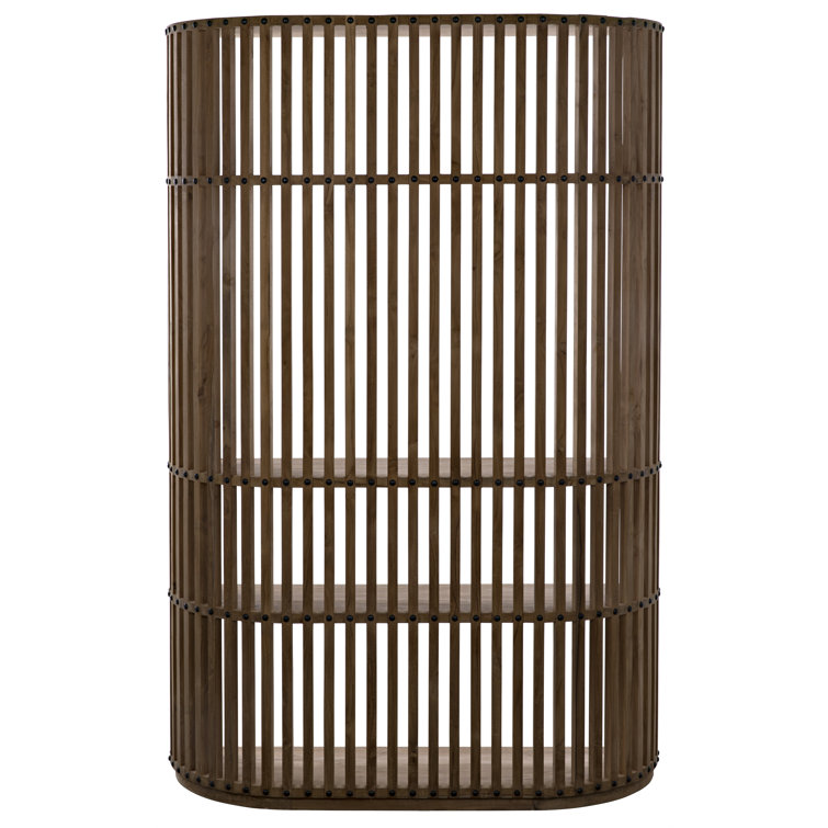 Opal Curved Teak Bookcase with Round Metal Accents