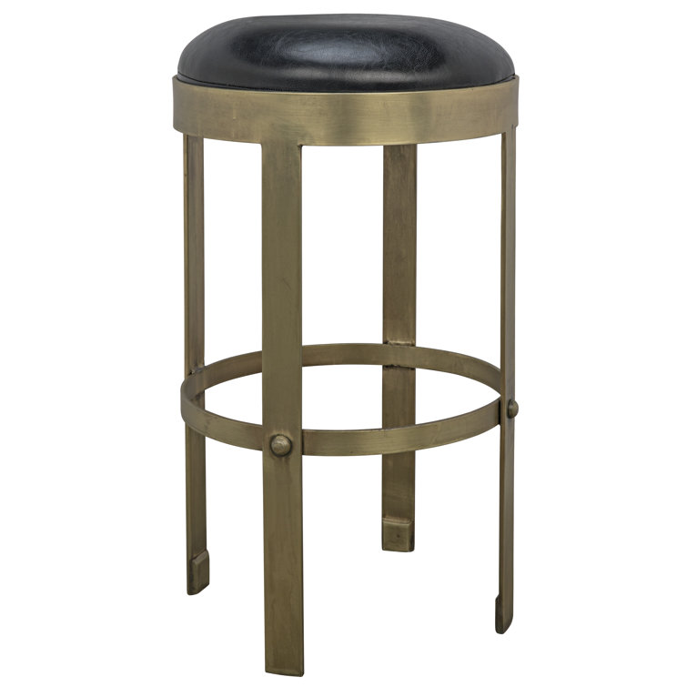 Black Leather and Gold Metal Counter Stool