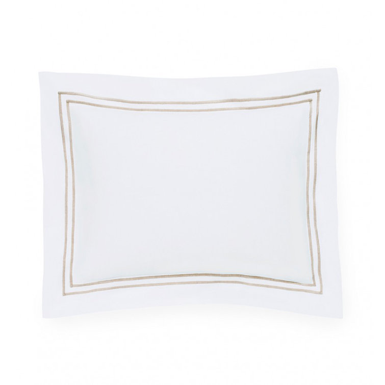 White and Taupe Embroidered Cotton Satin Standard Pillow Sham