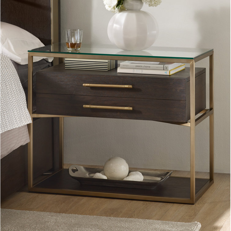 Midnight Glass and Brass 1-Drawer Nightstand