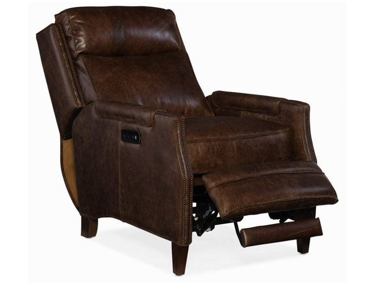 Brown Aniline Leather Recliner with Wood Frame
