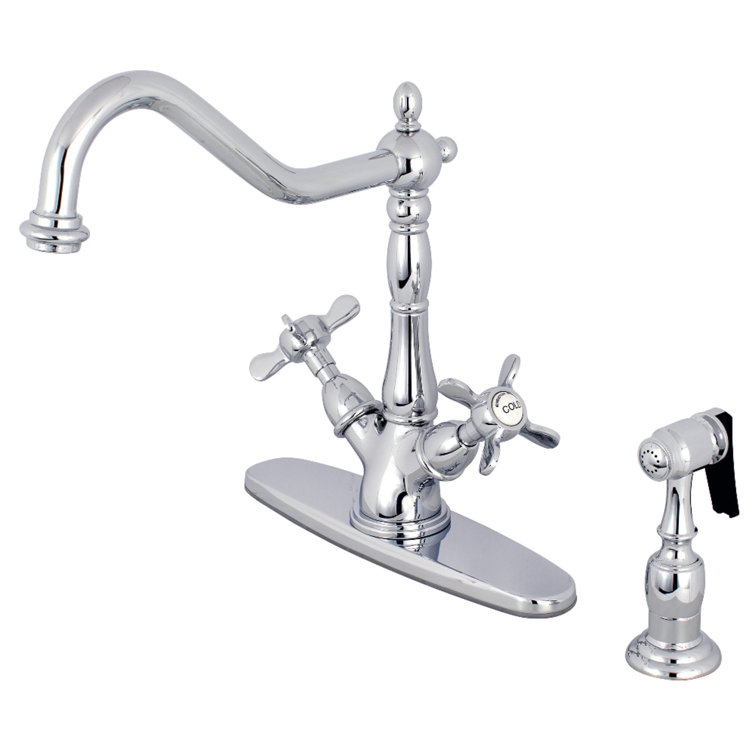 Victorian Chrome Two-Handle Kitchen Faucet with Brass Sprayer