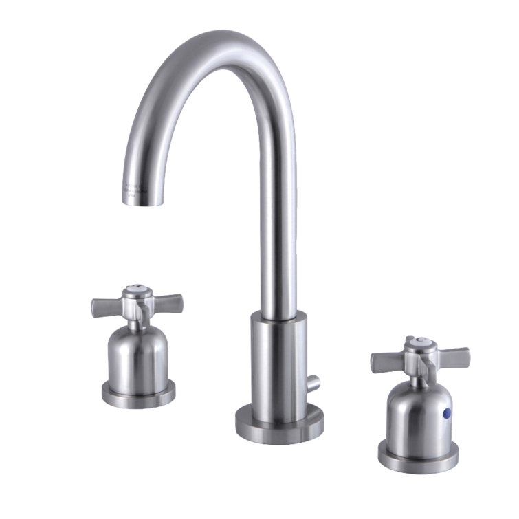 Brushed Nickel Widespread Bathroom Faucet with Cross Handles