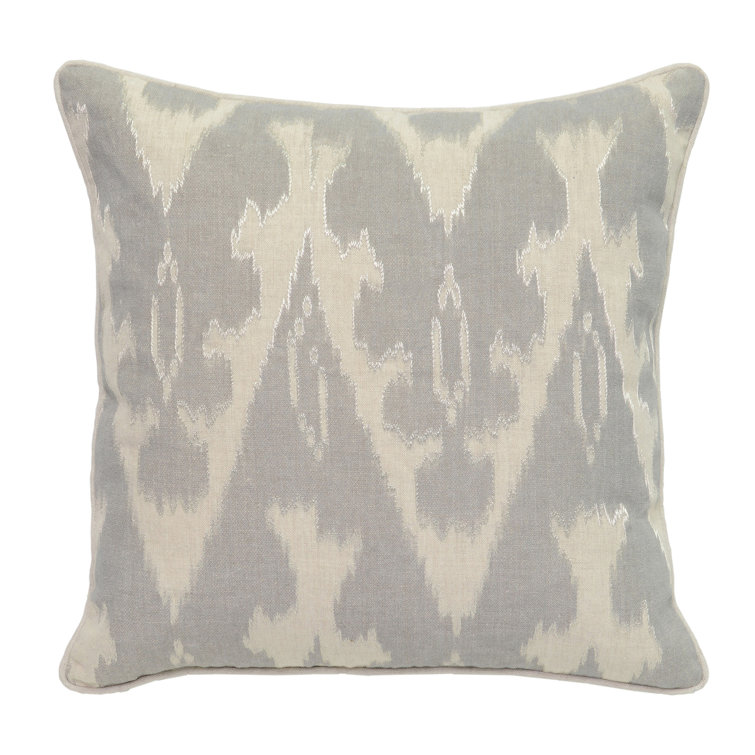 Gray Linen Square Ikat Embroidered Throw Pillow