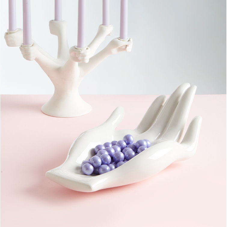 White Ceramic Hand-Shaped Fruit Bowl