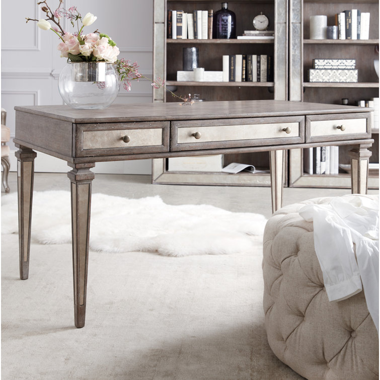 White Traditional Solid Wood Home Office Desk with Drawers