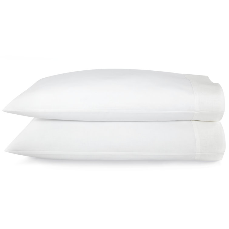 White Cotton Percale Standard/Queen Pillowcase with Linen Cuff