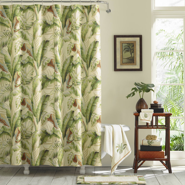 Palmiers Green and Beige Cotton Tropical Shower Curtain 72" x 72"