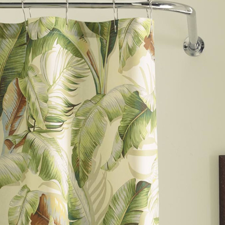 Palmiers Green and Beige Cotton Tropical Shower Curtain 72" x 72"