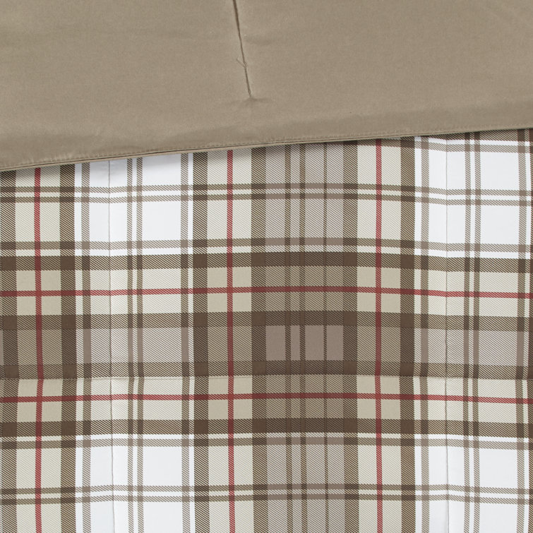 King Brown Plaid Microfiber Reversible Comforter Set