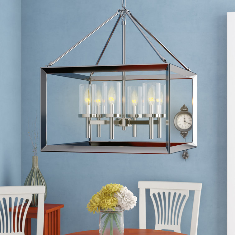 Chrome Cage 6-Light Chandelier with Clear Glass Shades