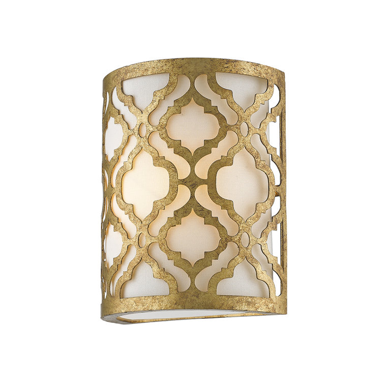Arabella Distressed Gold 1-Light Fabric and Metal Sconce