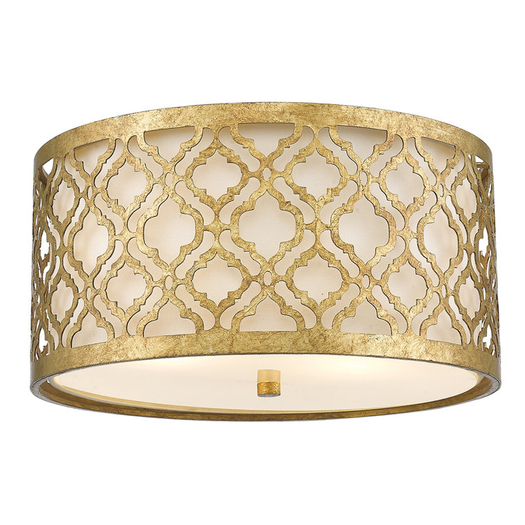Distressed Gold 16" Drum Flush Mount with Fabric Shade