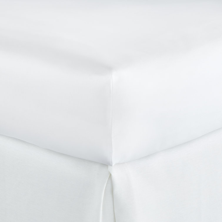 White Twin Cotton Embroidered Percale Fitted Sheet