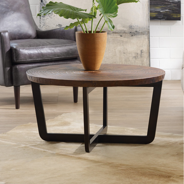 Parkcrest 35'' Round Brown/Black Metal Coffee Table with Aged Copper Top